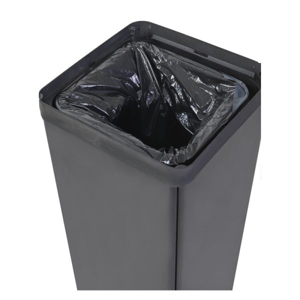 office recycling bin black. view showing bag ring