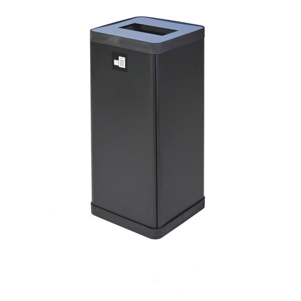 office recycling bin black with blue lid for paper