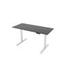 sit stand desk with black desk top and white frame