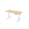 sit stand desk with oak desk top and white frame