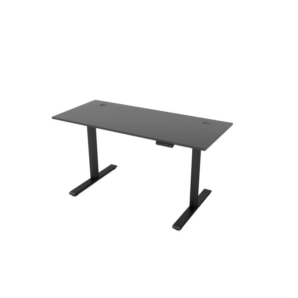 sit stand desk with black desk top and frame