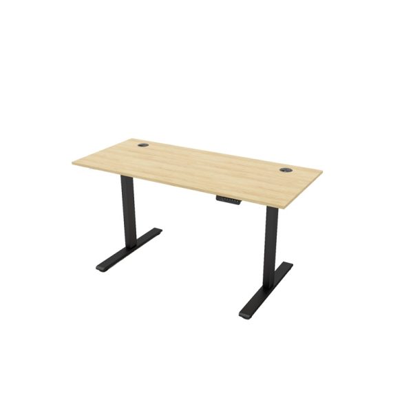 sit stand desk with oak top and black frame