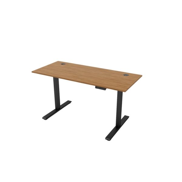 sit stand desk with walnut desk top and black frame