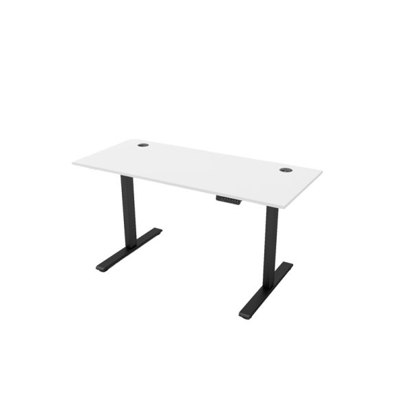 sit stand desk with white top and black legs