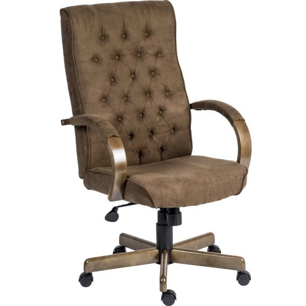 brown suede office chair with driftwood effect frame