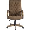 brown suede office chair with drift wood effect frame front view