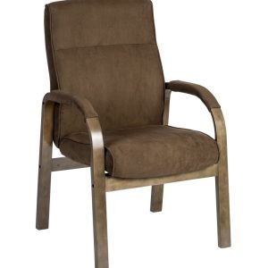 brown suede visitor chair with driftwood effect frame