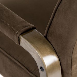 brown suede meeting chair close up of arm detail