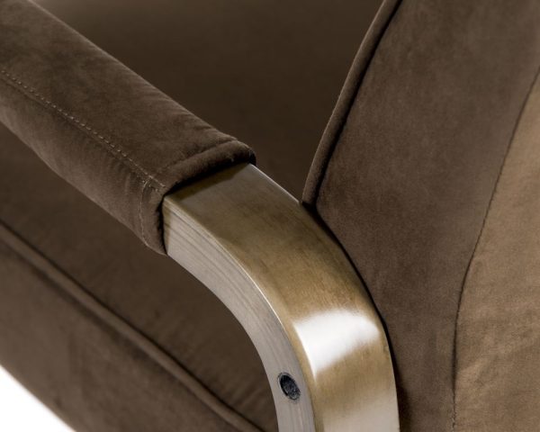 brown suede meeting chair close up of arm detail