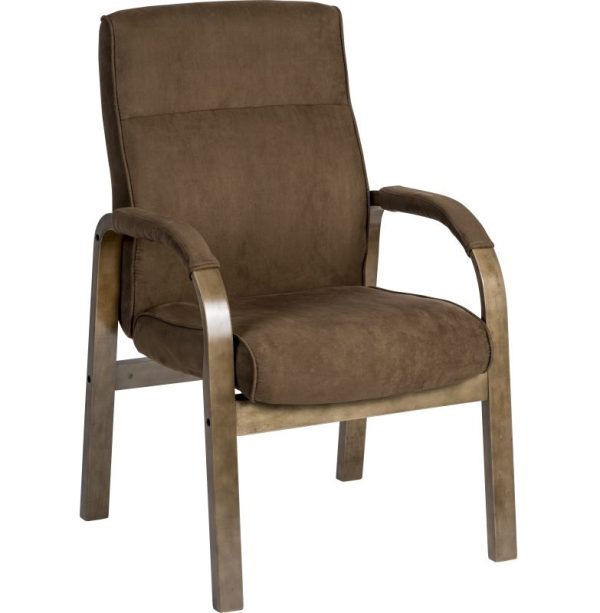 brown suede visitor chair with driftwood effect frame