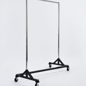 heavy duty mobile coat rail chrome with black base