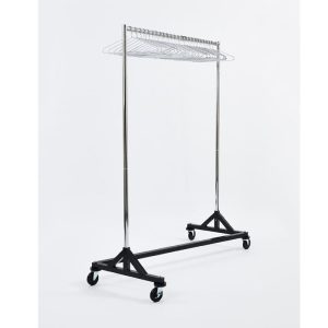 heavy duty mobile coat rail in chrome and black base