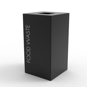 food waste bin. Food waste office recycling bin in black with food waste lettering in white