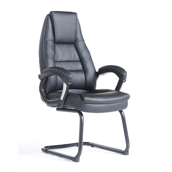 managers office visitor chair in black leather and black cantilever frame