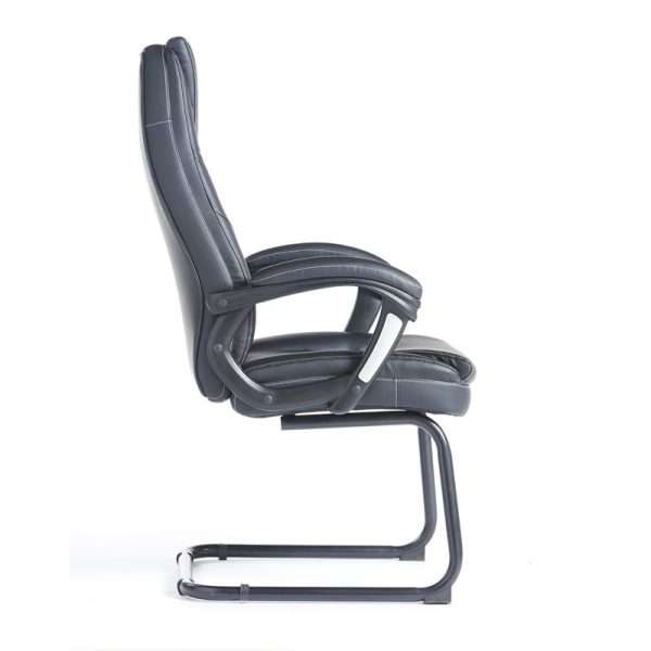 managers black leather visitor chair with black cantilever frame