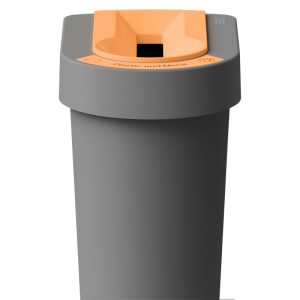 office recycling bin plastic and metal with orange top