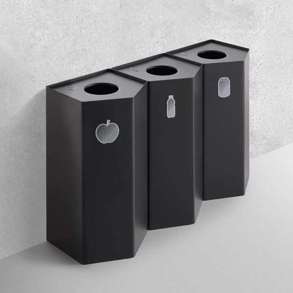 office recycling bin black. Pentagonal shape in black finish