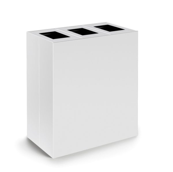 office recycling bin white with 3 waste apertures