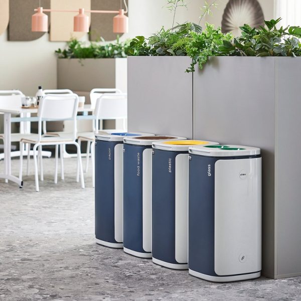 office recycling bins in office set up.