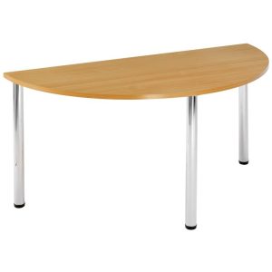 semi circular meeting table with oak table top and chrome legs