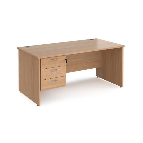 office desk beech with panel ends and 3 drawer pedestal