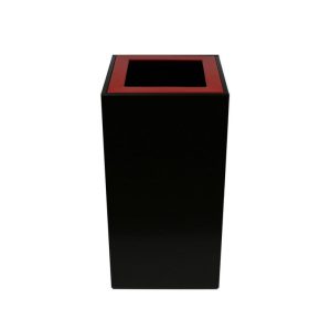 black office recycling bin with red top