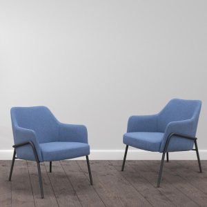 contemporary lounge chairs in blue fabric. 2 chairs