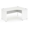 crescent shaped office desks in white with panel end