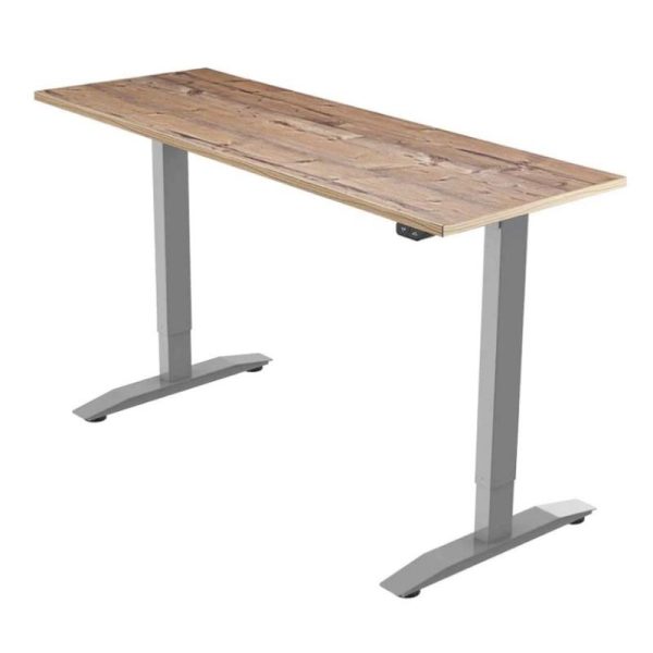 height adjustable desk with timber desk top and silver leg frame