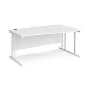 wave desk with white desk top and silver cantilever leg frame