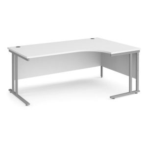 ergonomic office desk white desk top and silver cantilever leg frame