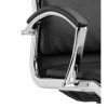 visitor chair in black leather and chrome frame close up view