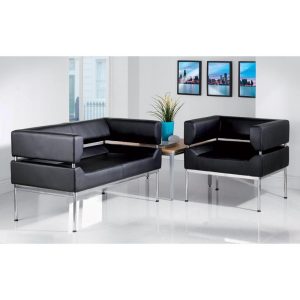 black leather reception sofa with contemporary design.