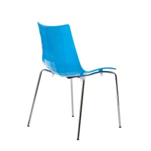 back view of cafe chair blue with chrome frame