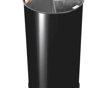 office recycling bin open showing 3 divider bin liners to separate waste