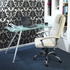 cream leather office chair in front of home office desk in room set