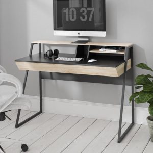 home office desk oak with black frame