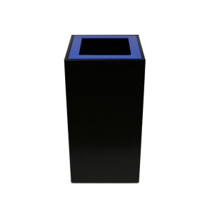 black office recycling bin with blue top