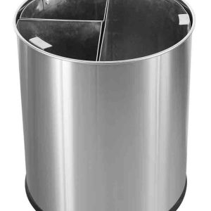 stainless steel office recycling bin inside