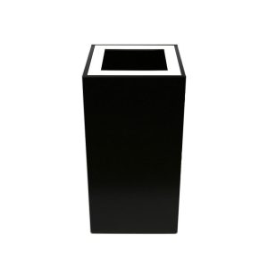 black office recycling bin with white top