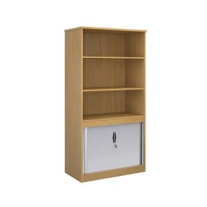 Office combination tambour storage cupboard beech finish with silver tambour door