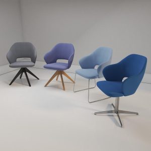 4 fabric reception chairs with different frames