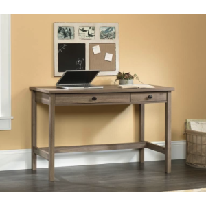 oak home office console style desk in roomset