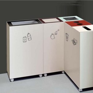 corner arrangement of 5 office recycling bins