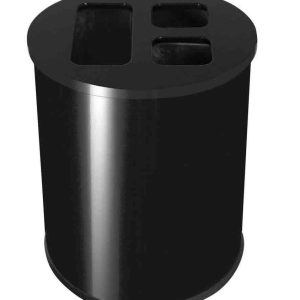 black waste bin with 3 top cut outs